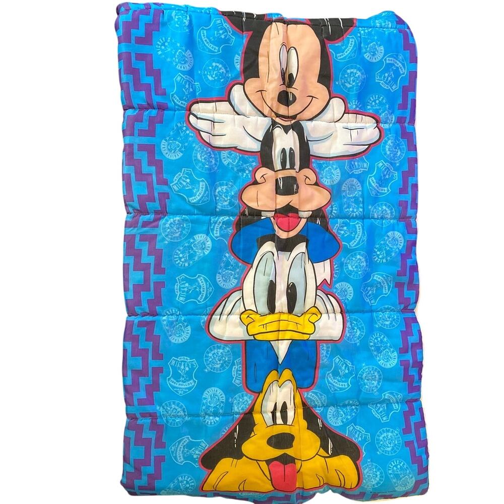 Vintage Disney and Friends Sleeping Bag Dupont 30x57 Mickey Goofy Donald Pluto